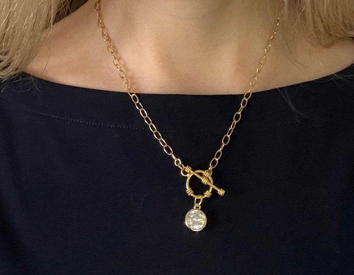 JH Toggle Cable Necklace with Crystal Pedant