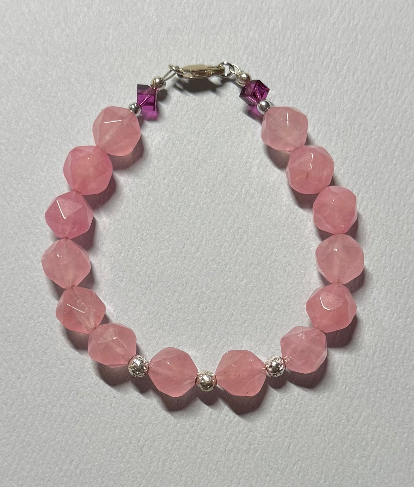 Rose Quartz Bracelet with Sterling Silver