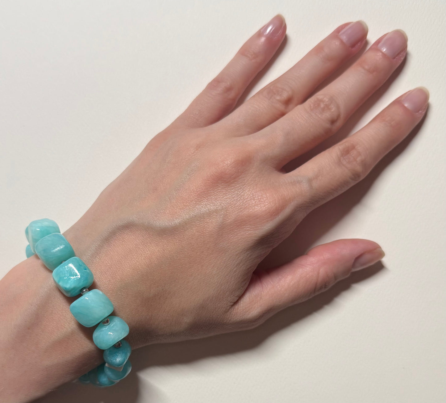 Peruvian Amazonite Stretch Bracelet with Shells & Stainless Steel Bead