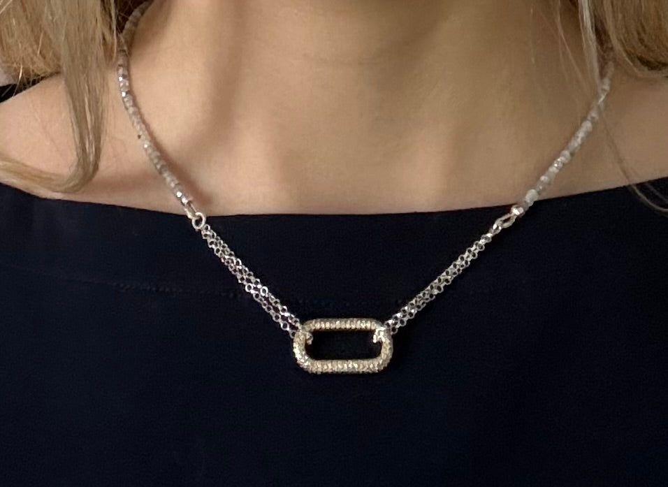 JH Zircon Silver Necklace with Oval Connector