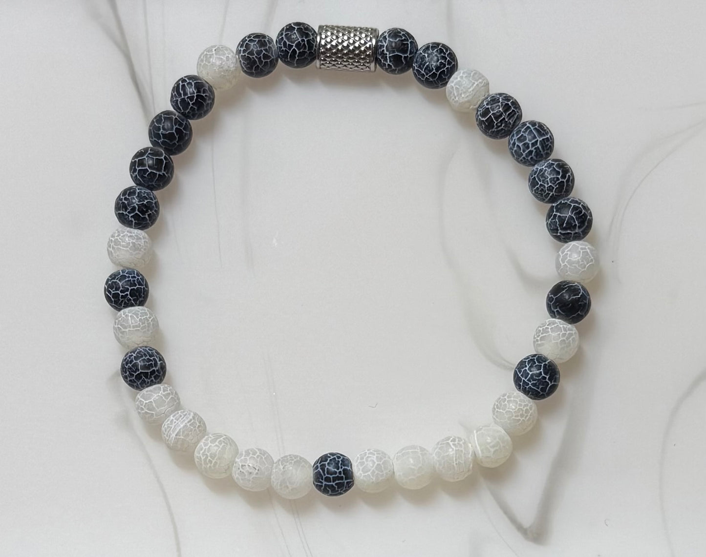 Lucky Denim Stretch Bracelet with Stainless Steel Bead