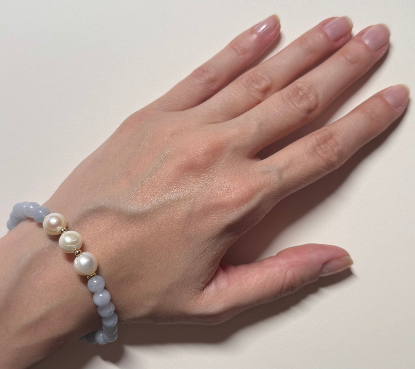 Aquamarine Stretch Bracelet with Pearls and Quartz