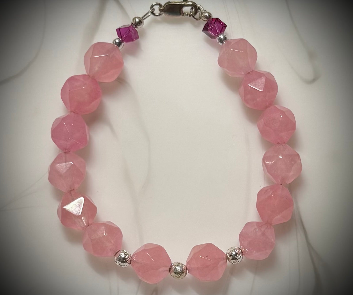 Rose Quartz Bracelet with Sterling Silver