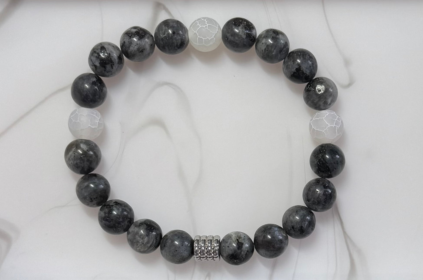 Protective Labradorite Bracelet with Agate or Black Onyx and Stainless Steel Bead