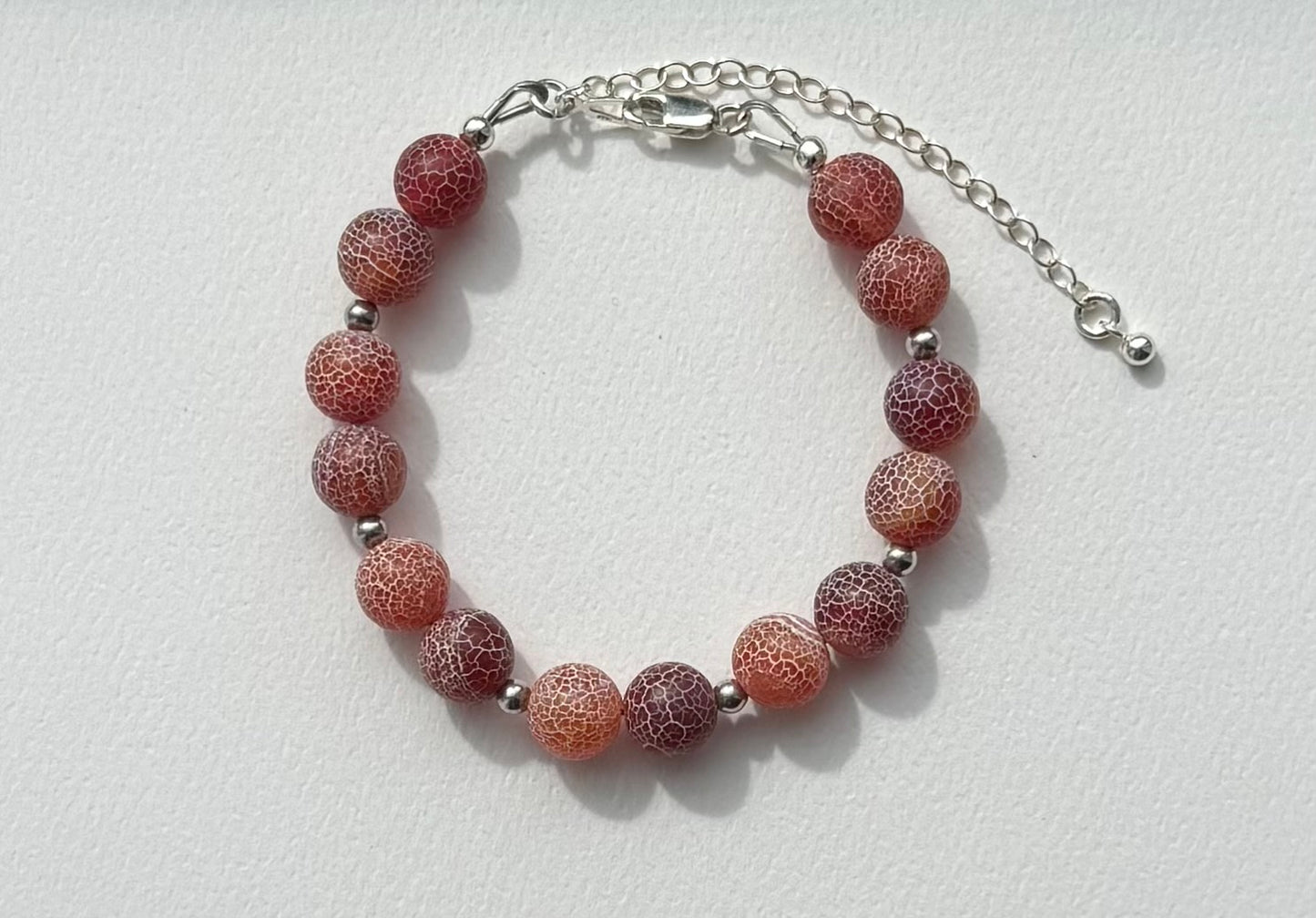 Red Dragon Vein Agate Bracelet with Sterling Silver