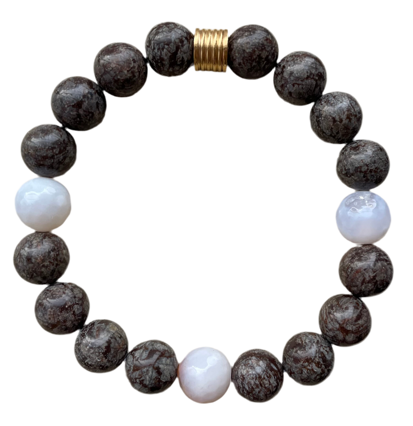 Positive Obsidian Bracelet with Agate and Stainless Steel Bead