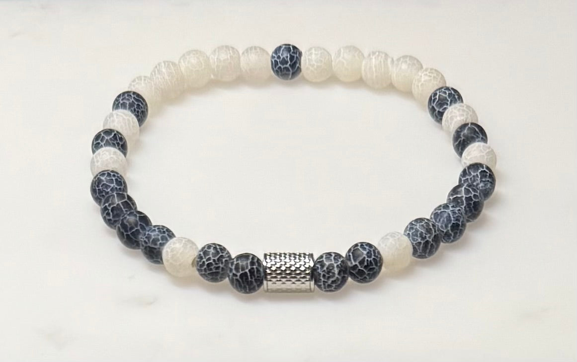 Lucky Denim Stretch Bracelet with Stainless Steel Bead