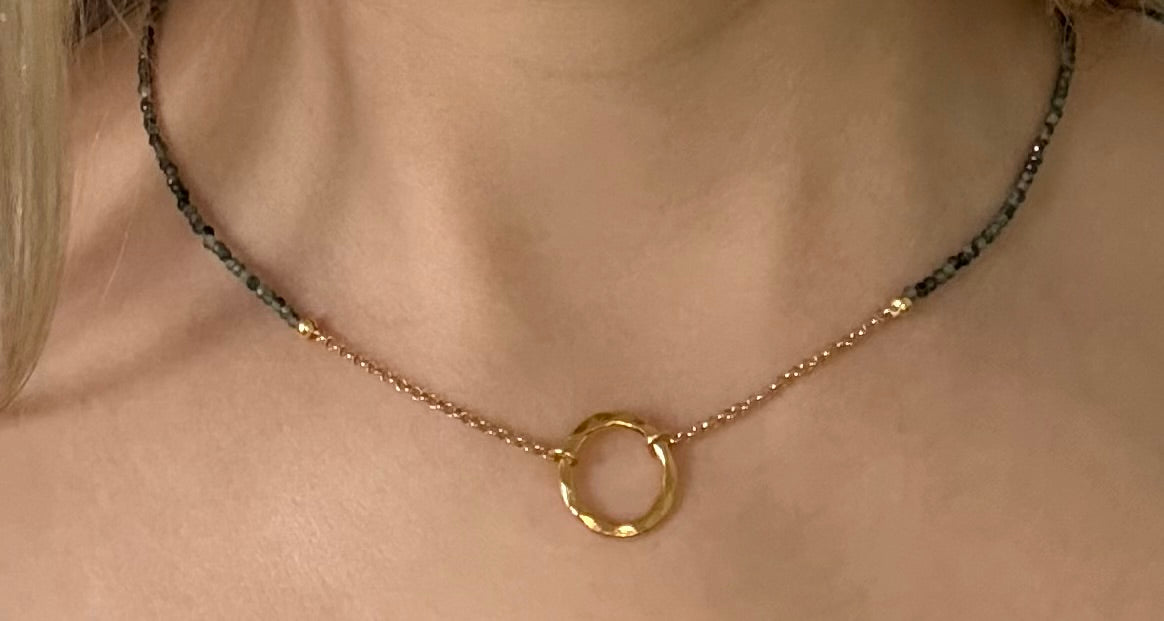 JH Emerald Necklace with Hammered Circle Pedant