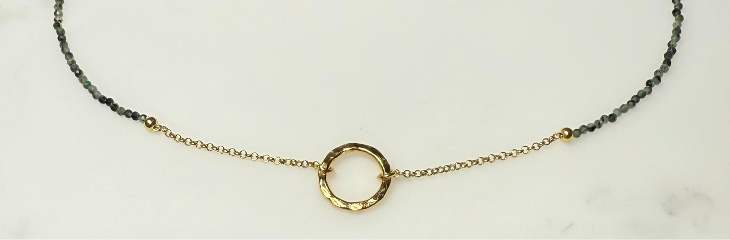 JH Emerald Necklace with Hammered Circle Pedant