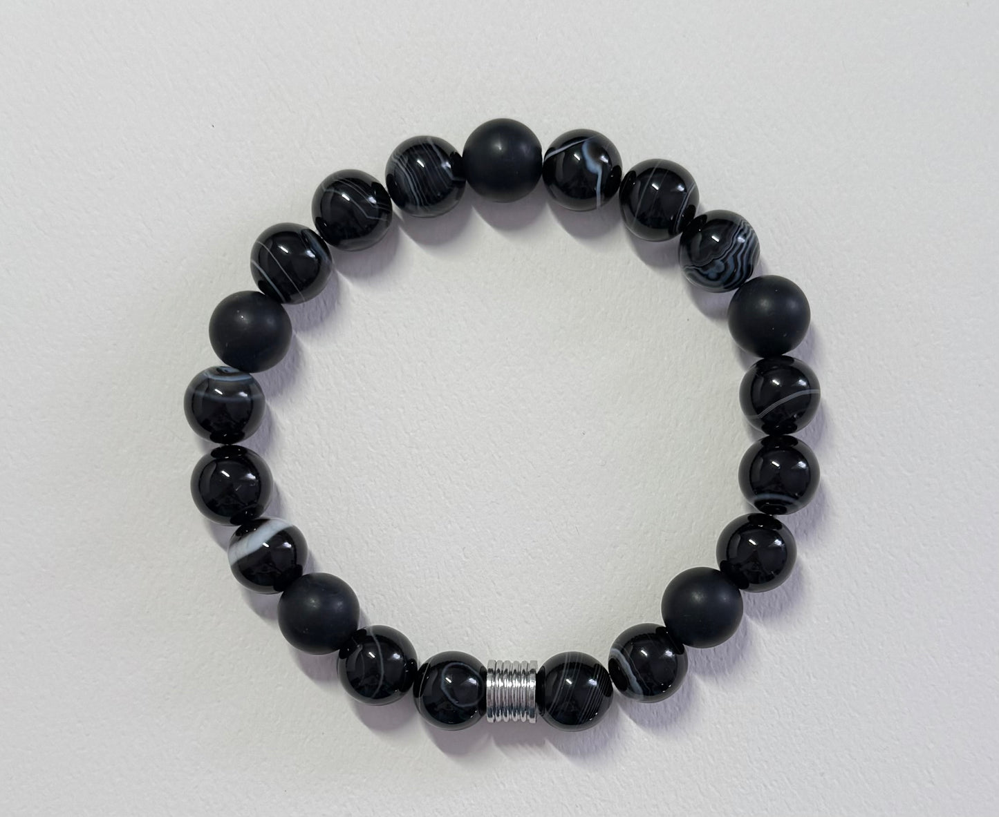 Stable Plain Sardonyx Bracelet or Sardonyx with Black Onyx and Stainless Steel Bead