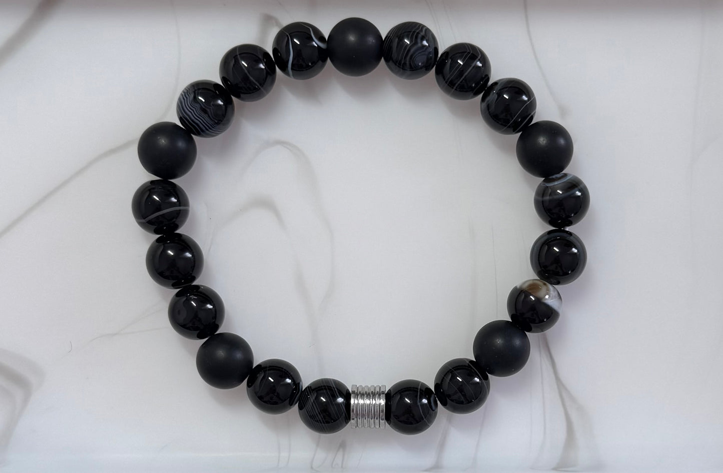 Stable Plain Sardonyx Bracelet or Sardonyx with Black Onyx and Stainless Steel Bead