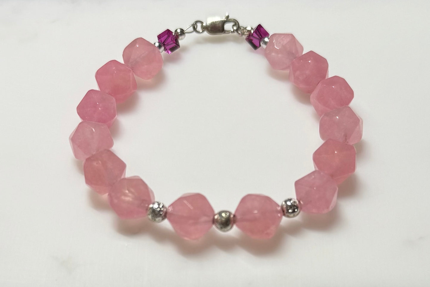 Rose Quartz Bracelet with Sterling Silver