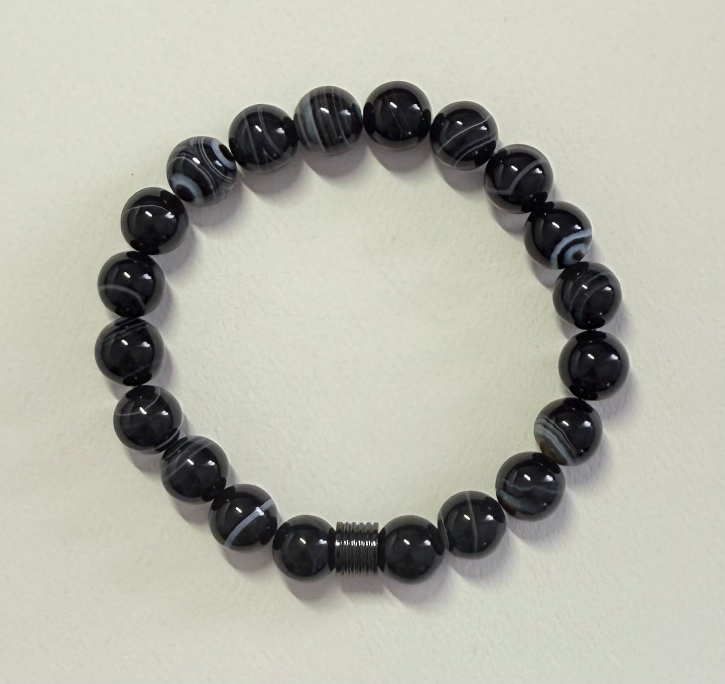 Stable Plain Sardonyx Bracelet or Sardonyx with Black Onyx and Stainless Steel Bead