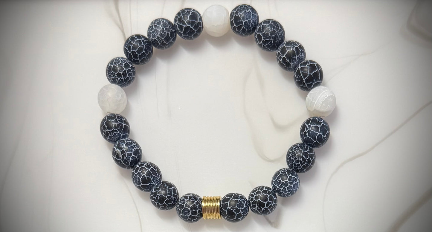 Lucky Denim Bracelet with Agate and Stainless Steel Bead