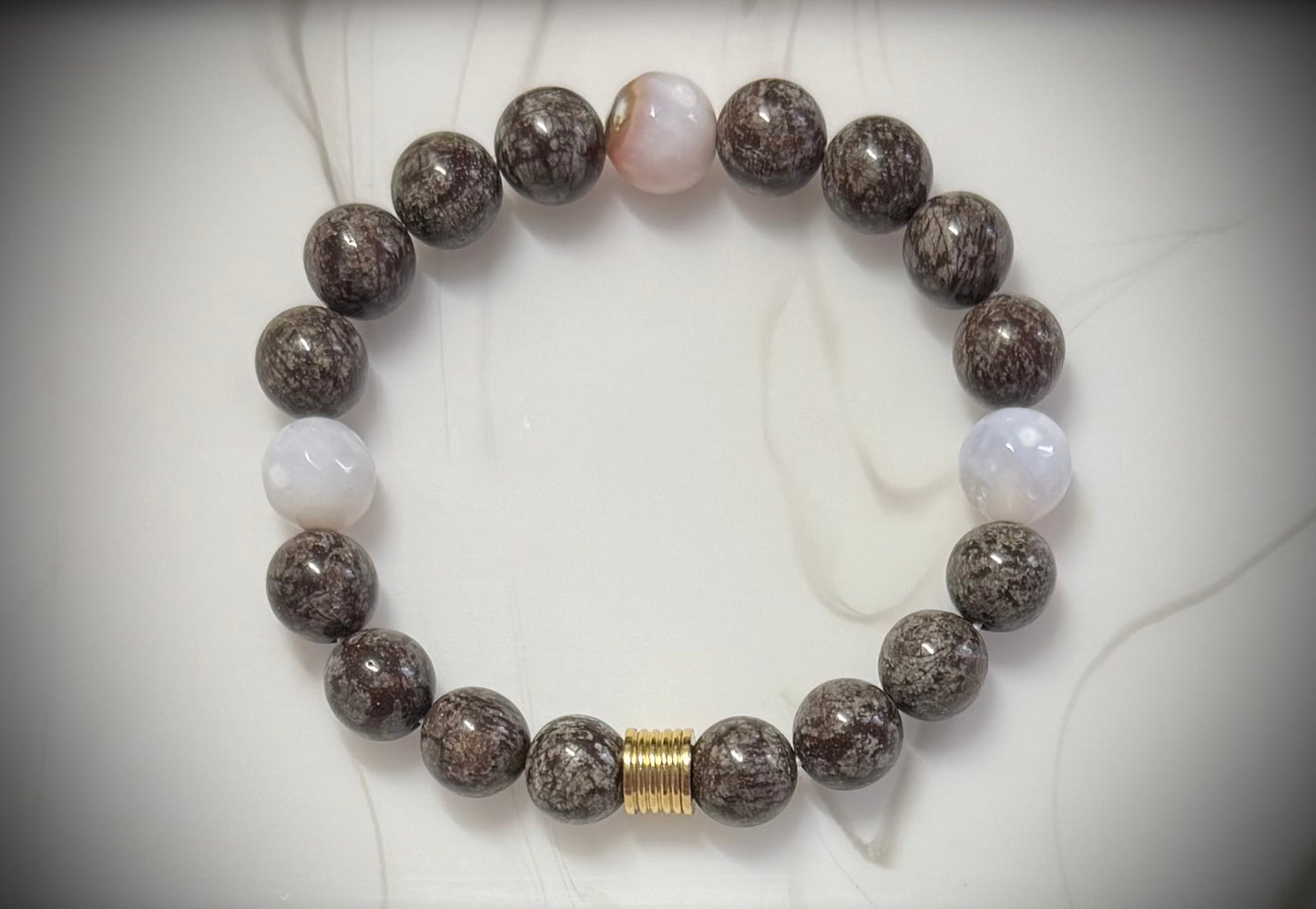 Positive Obsidian Bracelet with Agate and Stainless Steel Bead