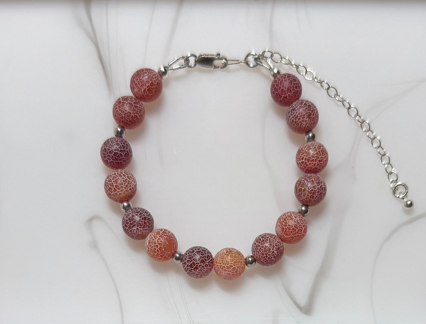 Red Dragon Vein Agate Bracelet with Sterling Silver