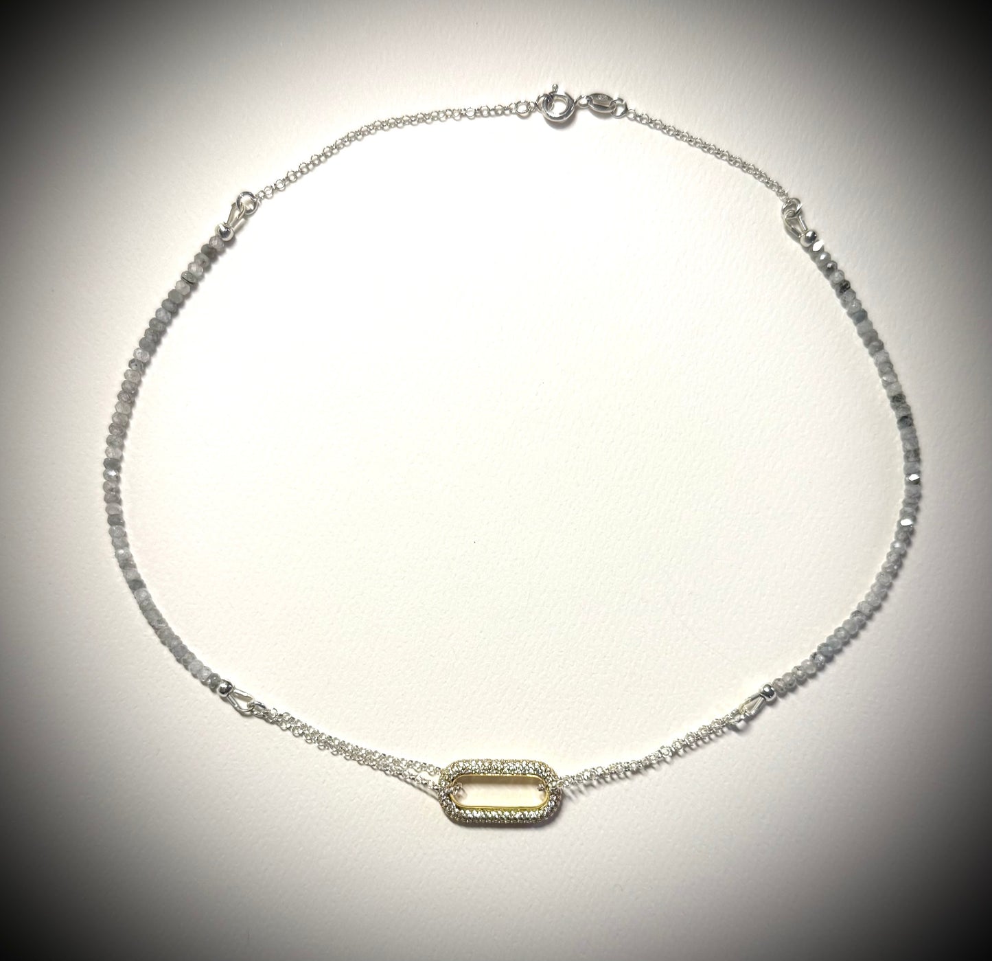 JH Zircon Silver Necklace with Oval Connector