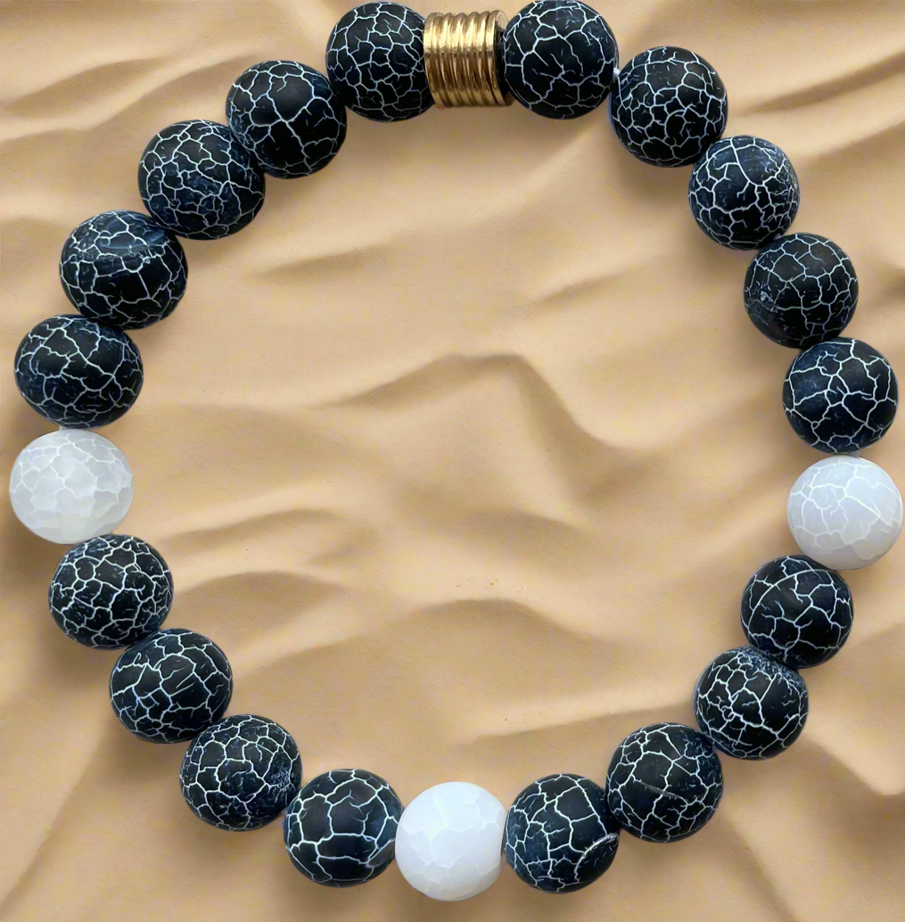 Lucky Denim Bracelet with Agate and Stainless Steel Bead