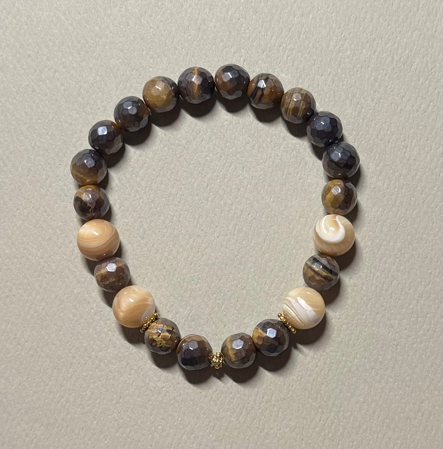 Tiger Eye Stretch Bracelet With Mother of Pearl