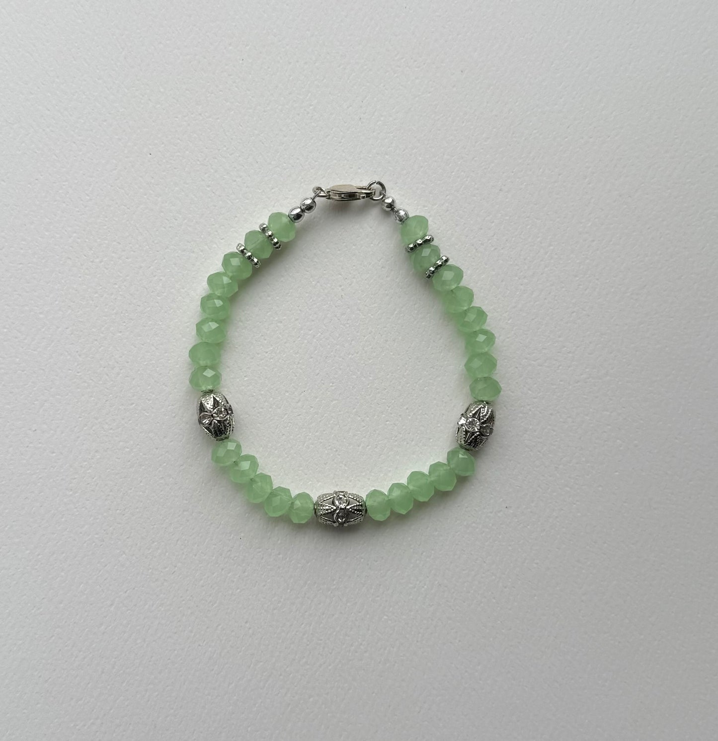 Green Glass Bracelet with Sterling Silver
