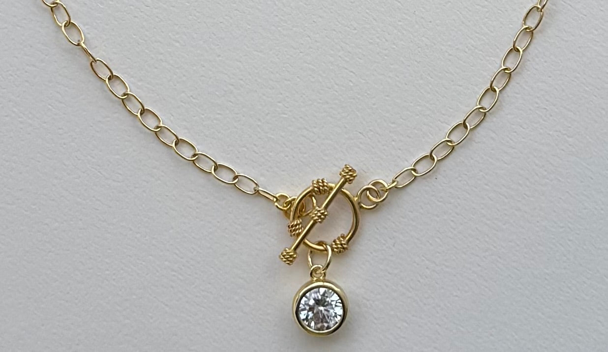 JH Toggle Cable Necklace with Crystal Pedant