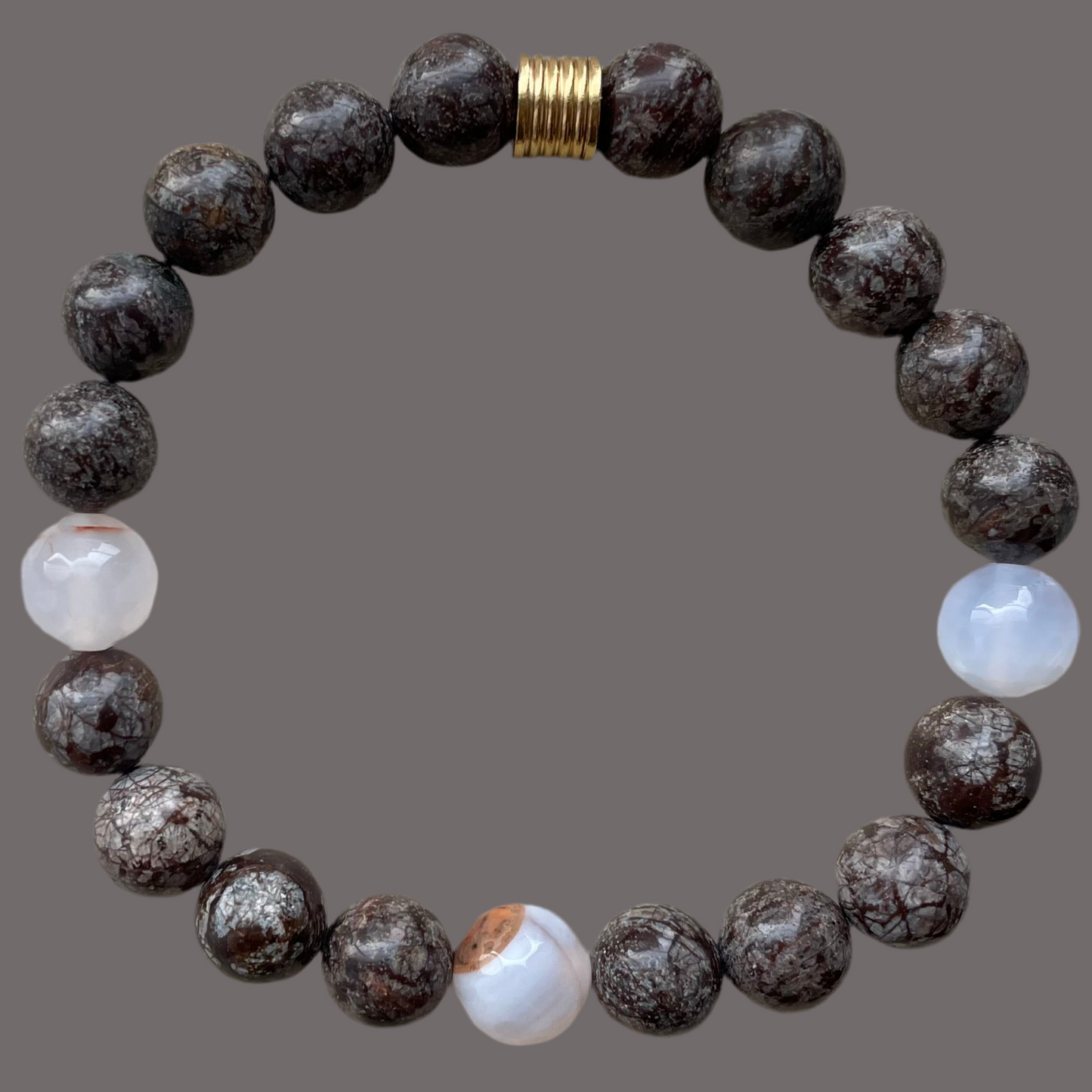 Positive Obsidian Bracelet with Agate and Stainless Steel Bead