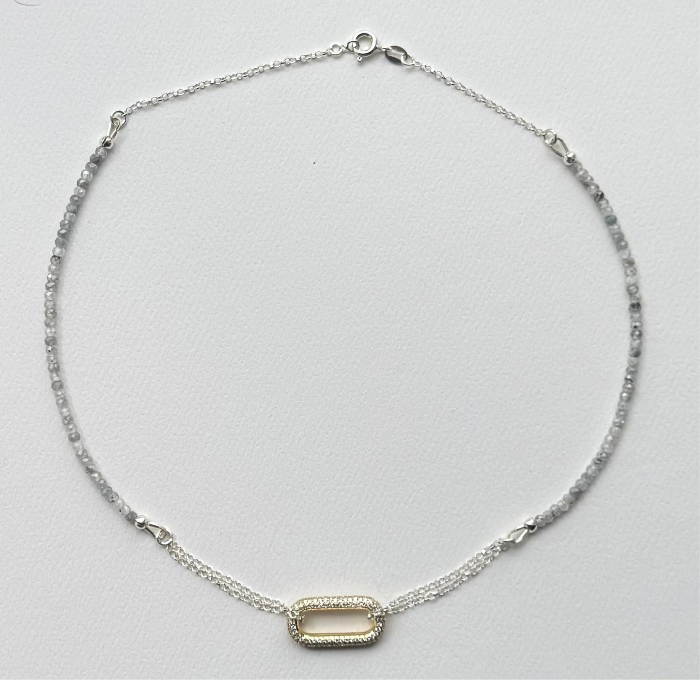 JH Zircon Silver Necklace with Oval Connector