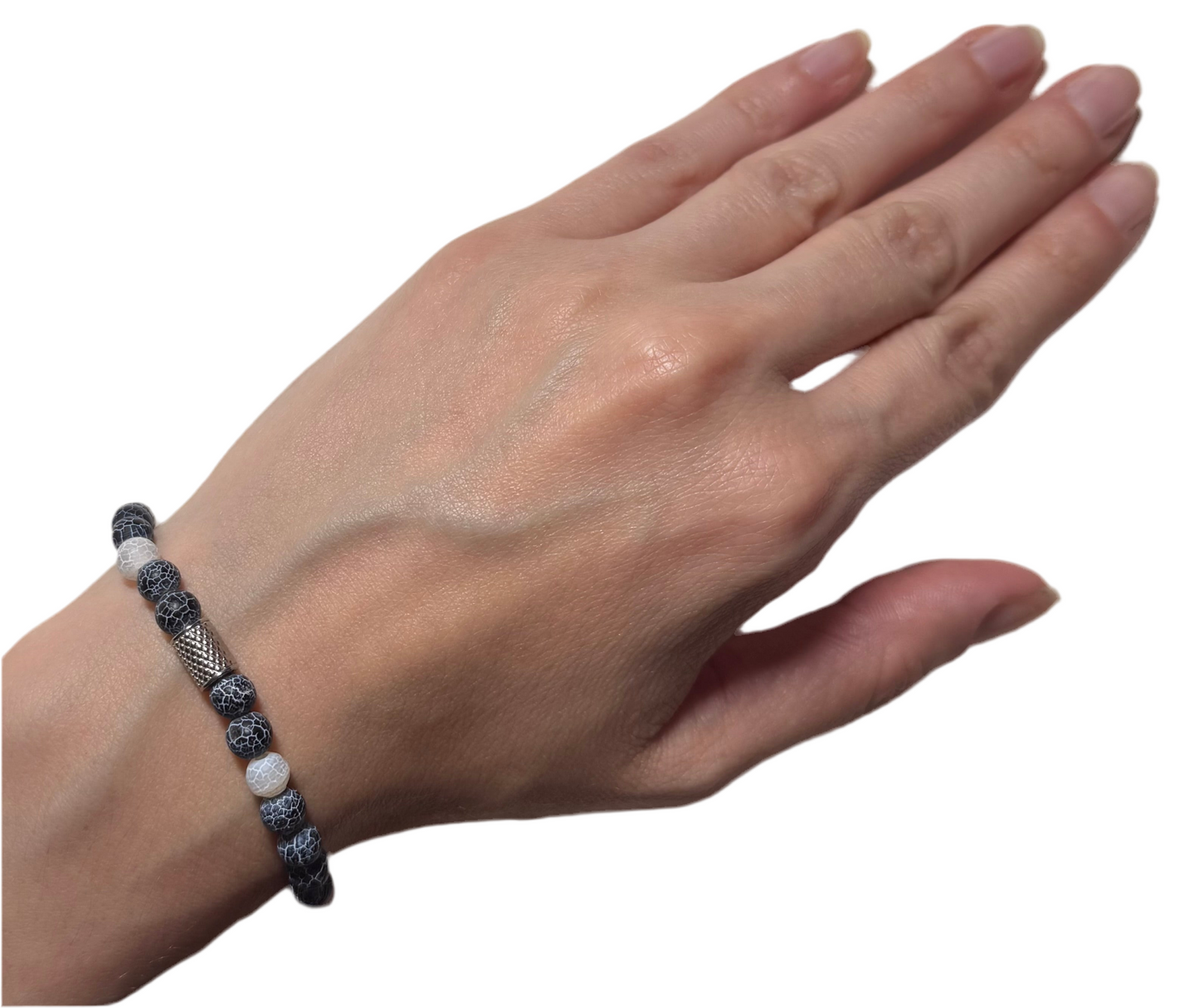 Lucky Denim Stretch Bracelet with Stainless Steel Bead