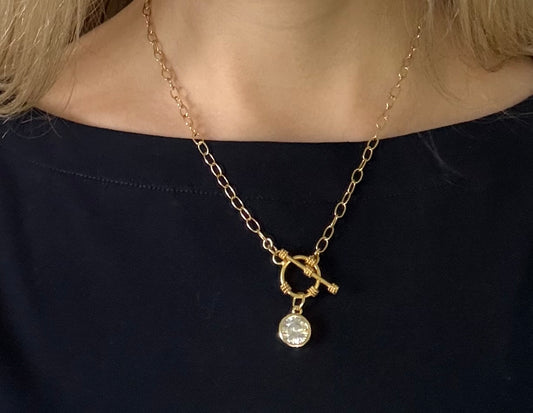 JH Toggle Cable Necklace with Crystal Pedant