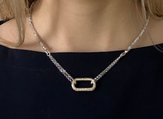 JH Zircon Silver Necklace with Oval Connector