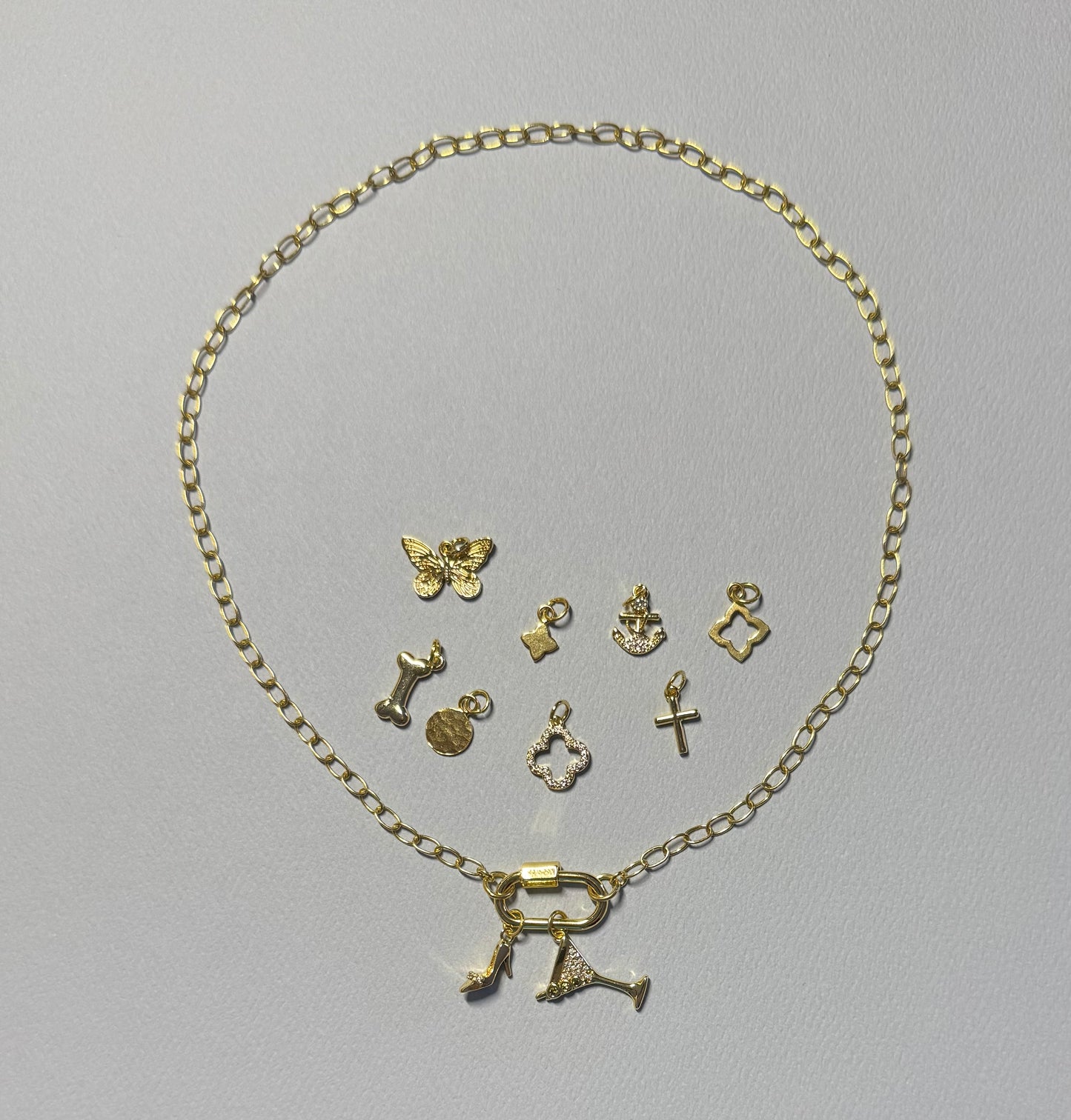 JH Cable Necklace with Screw Carabiner and Martini Glass Charm [“Add On Any Charm”]