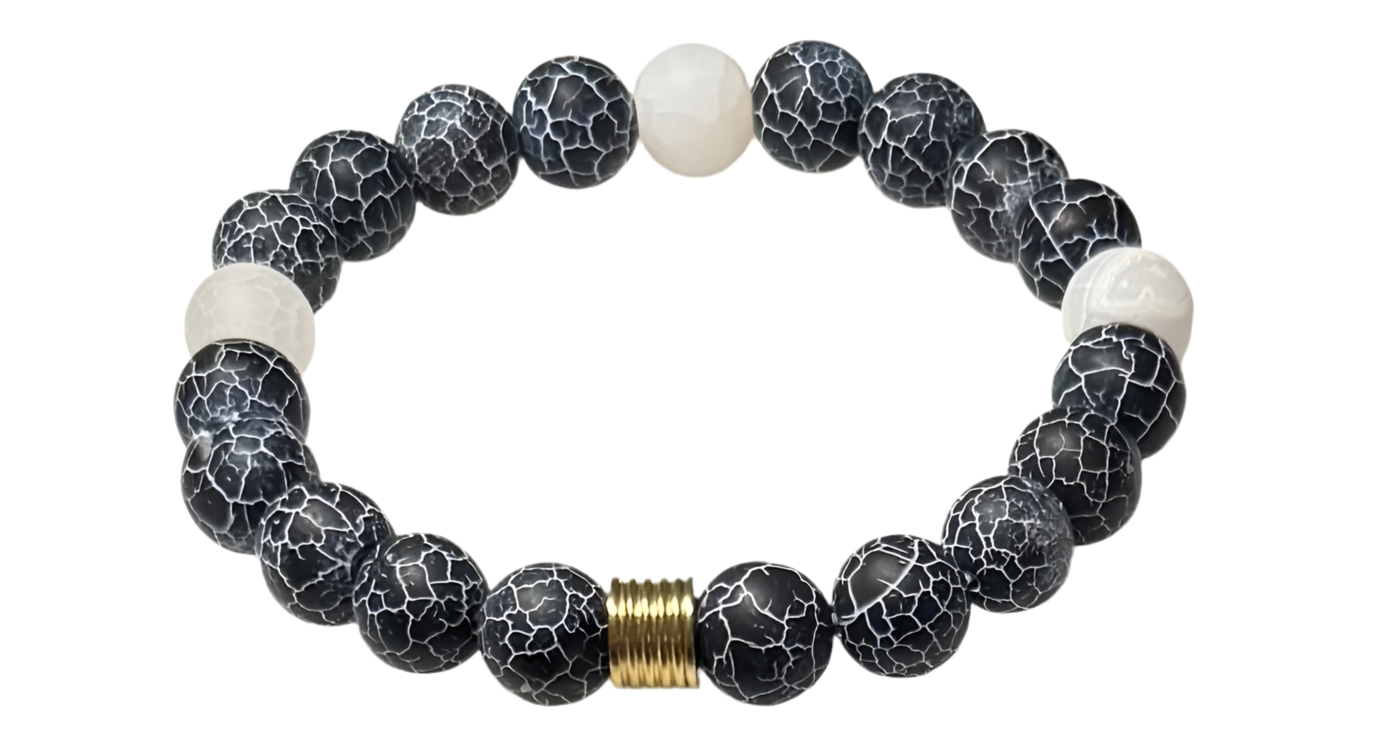 Lucky Denim Bracelet with Agate and Stainless Steel Bead