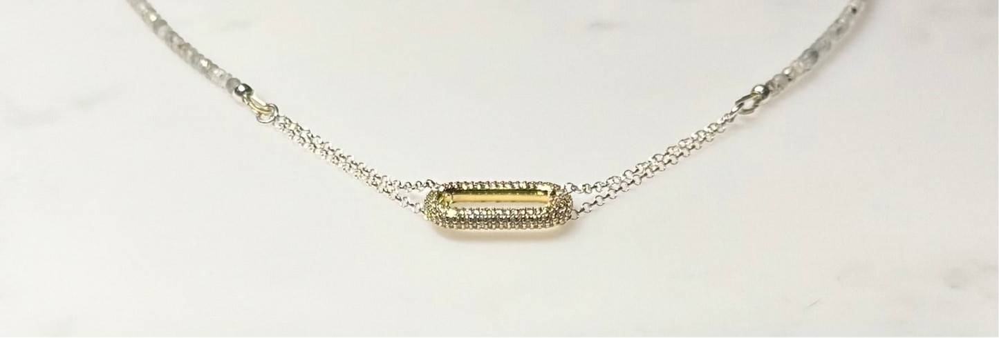 JH Zircon Silver Necklace with Oval Connector
