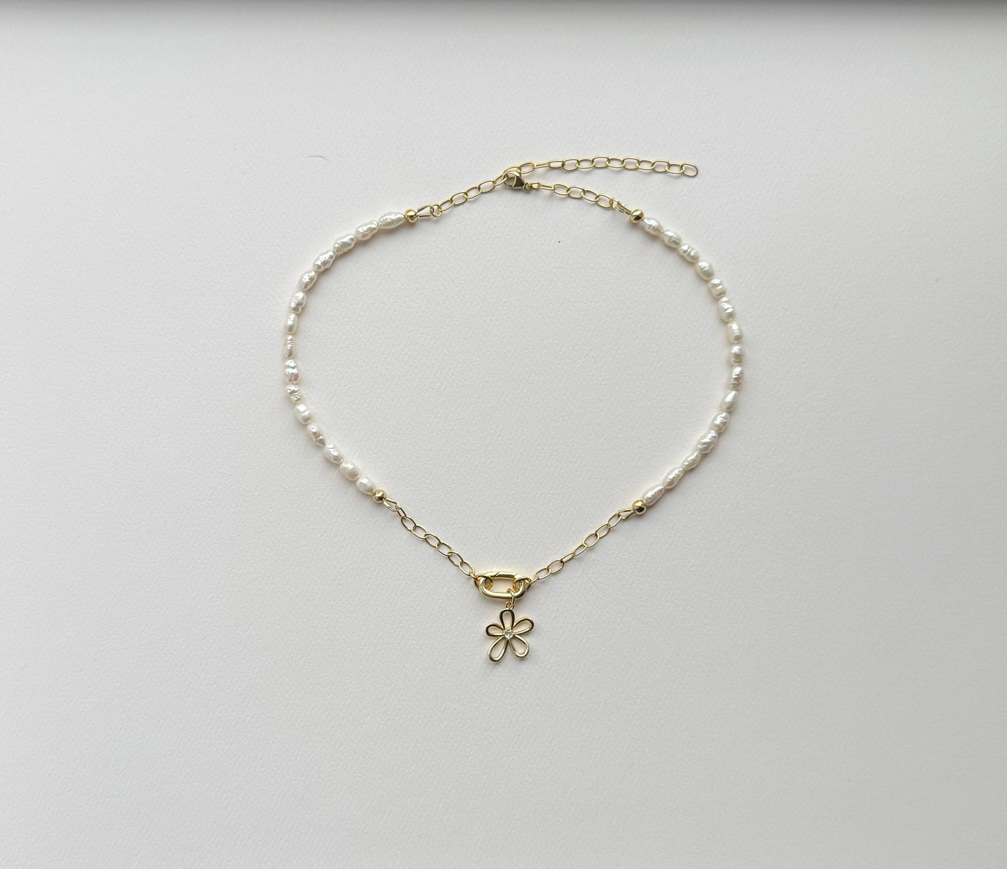 JH Pearl Necklace with Oval Carabiner and Flower Charm [“Add On Any Charm”]