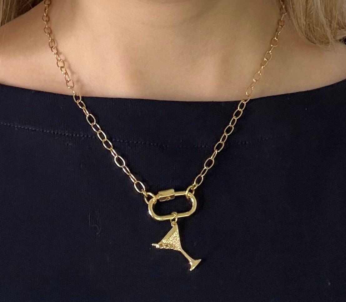 JH Cable Necklace with Screw Carabiner and Martini Glass Charm [“Add On Any Charm”]