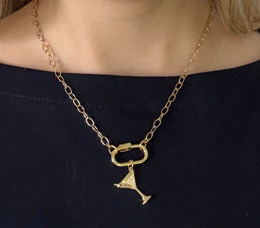 JH Cable Necklace with Screw Carabiner and Martini Glass Charm [“Add On Any Charm”]