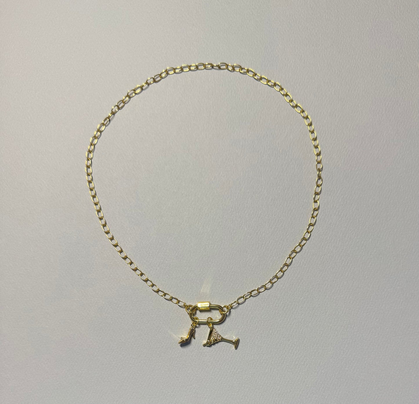 JH Cable Necklace with Screw Carabiner and Martini Glass Charm [“Add On Any Charm”]