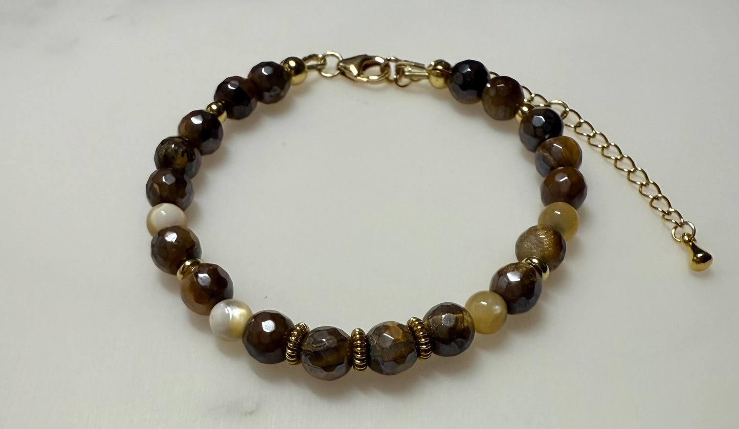 Tiger Eye with Mother of Pearl Bead Bracelet