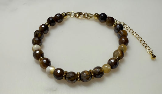 Tiger Eye with Mother of Pearl Bead Bracelet