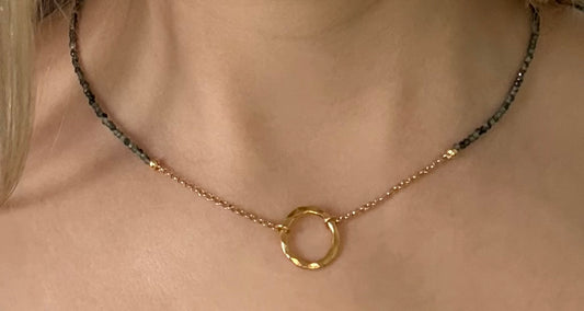 JH Emerald Necklace with Hammered Circle Pedant