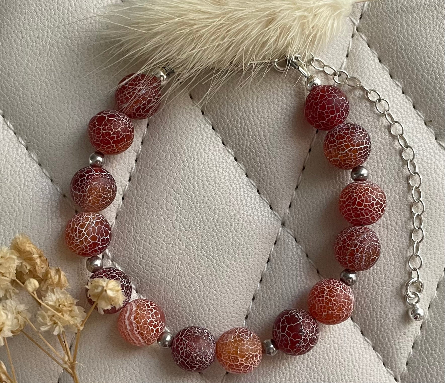Red Dragon Vein Agate Bracelet with Sterling Silver