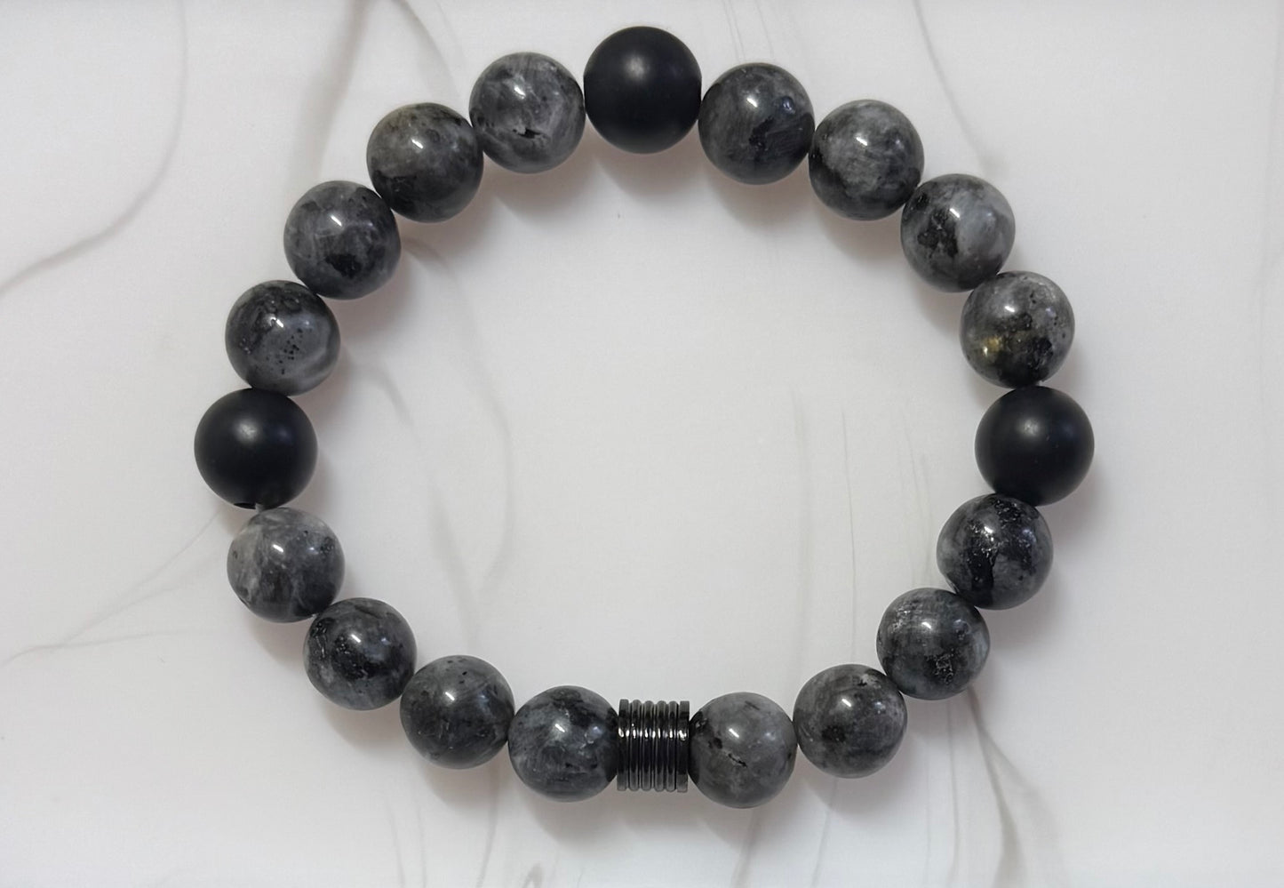 Protective Labradorite Bracelet with Agate or Black Onyx and Stainless Steel Bead