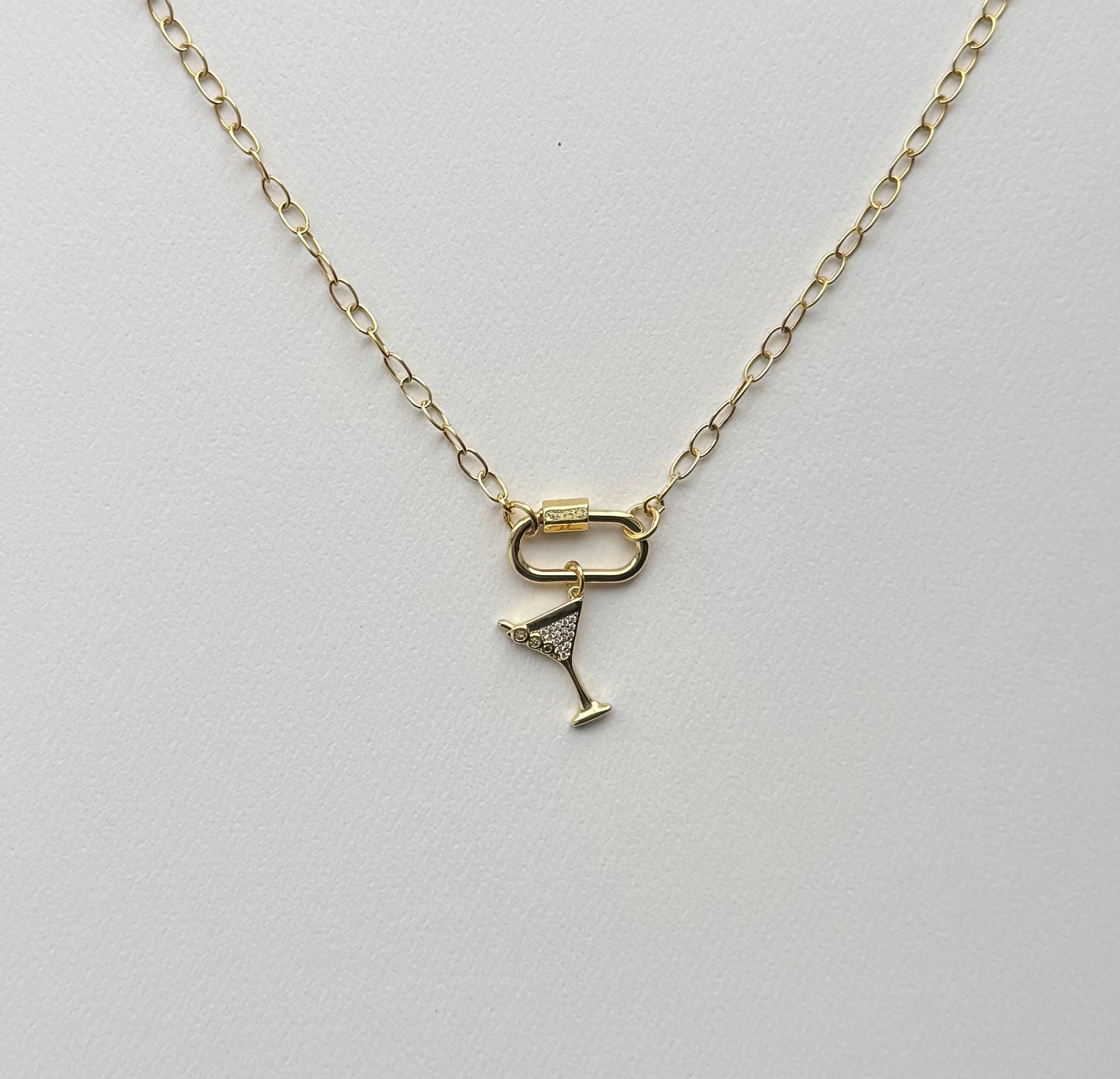 JH Cable Necklace with Screw Carabiner and Martini Glass Charm [“Add On Any Charm”]