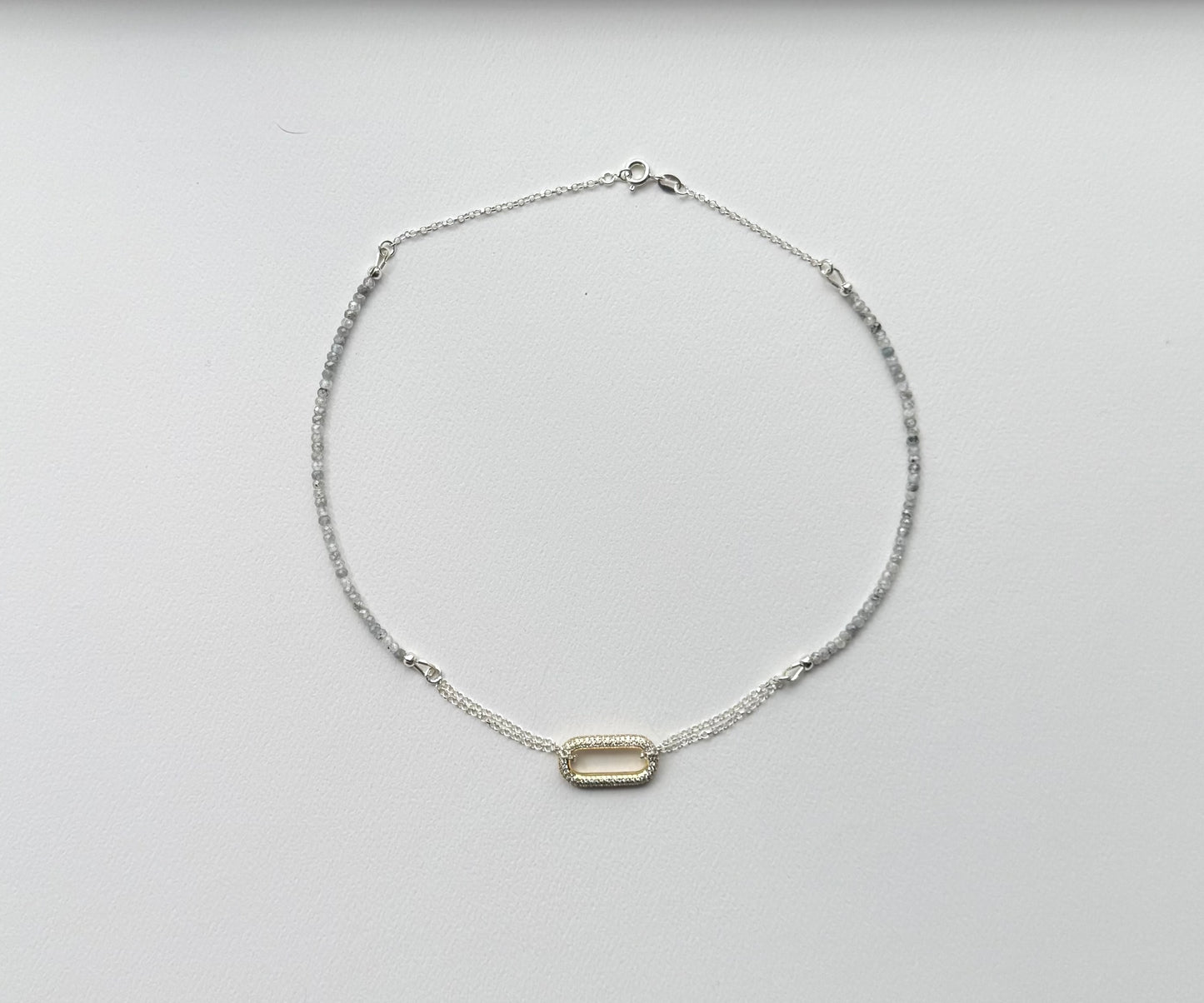 JH Zircon Silver Necklace with Oval Connector