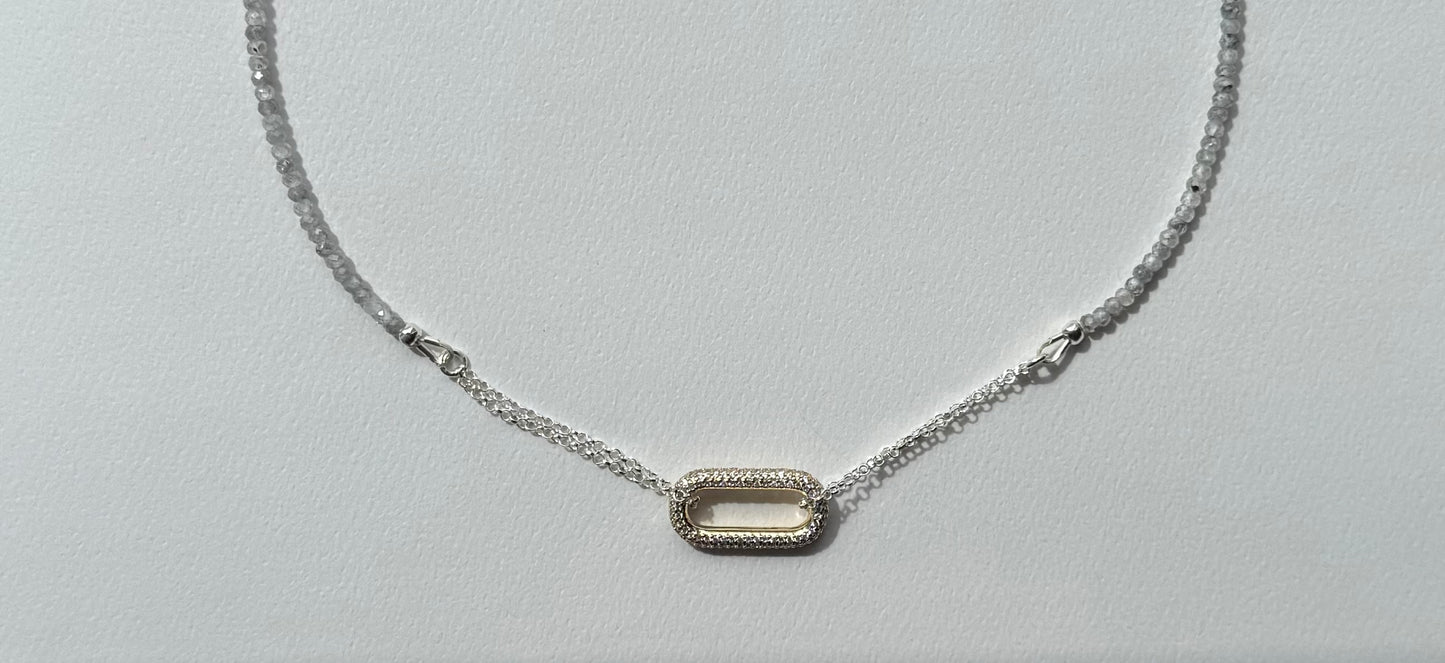 JH Zircon Silver Necklace with Oval Connector