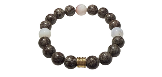 Positive Obsidian Bracelet with Agate and Stainless Steel Bead