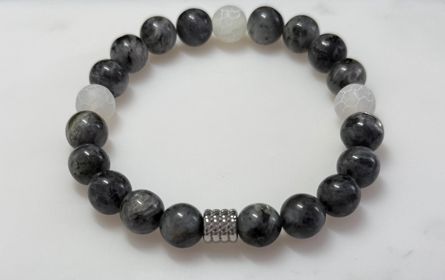 Protective Labradorite Bracelet with Agate or Black Onyx and Stainless Steel Bead