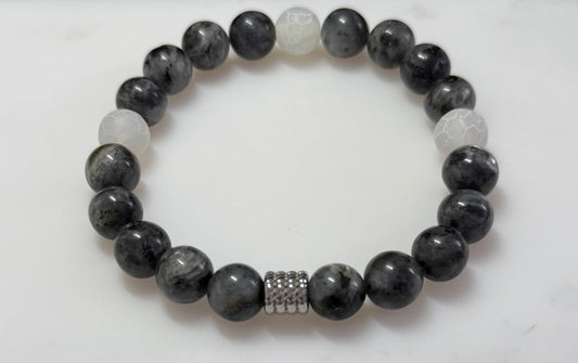 Protective Labradorite Bracelet with Agate or Black Onyx and Stainless Steel Bead